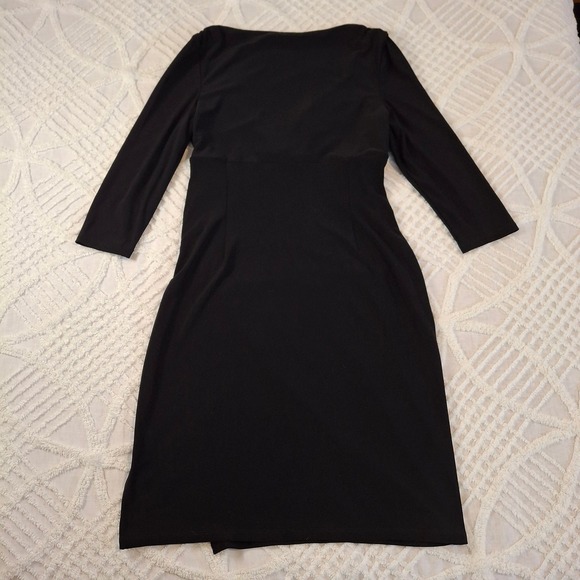 Lauren Ralph Lauren Black Faux Wrap Ruched V-Neck Dress 10P Petite 3/4 Sleeve - Picture 10 of 10